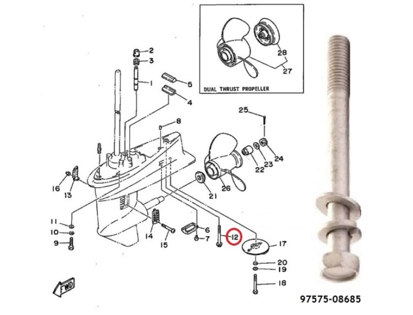 YAMAHA BOLT 25J 30D 9757508685 Genuine Yamaha Bolts Bottom